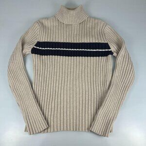 Ribbed Turtle Neck Sweater| 100% cotton, preppy stripe